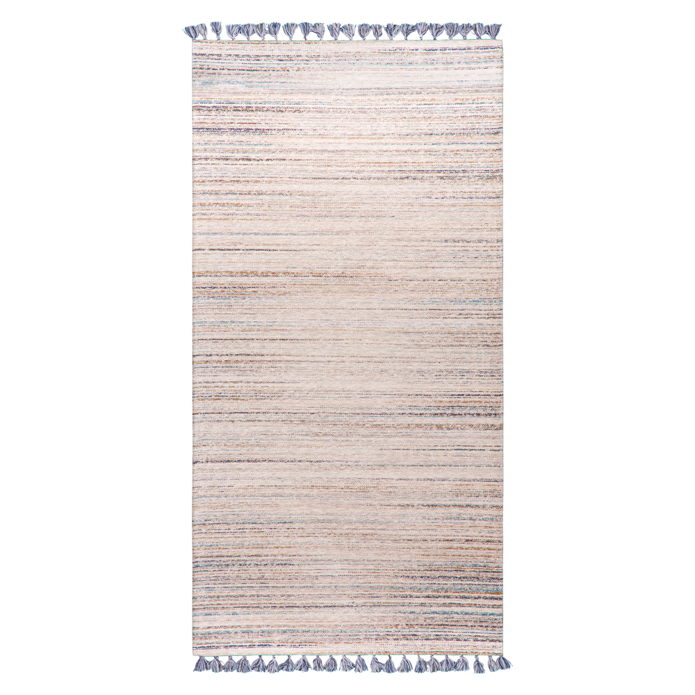 Cizm: Kilim Tasseled Carpet Rug; (80x150)cm, Orange/Light Brown