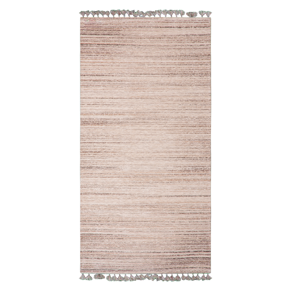 Cizm: Kilim Tasseled Carpet Rug; (80x150)cm, Brown/Cream