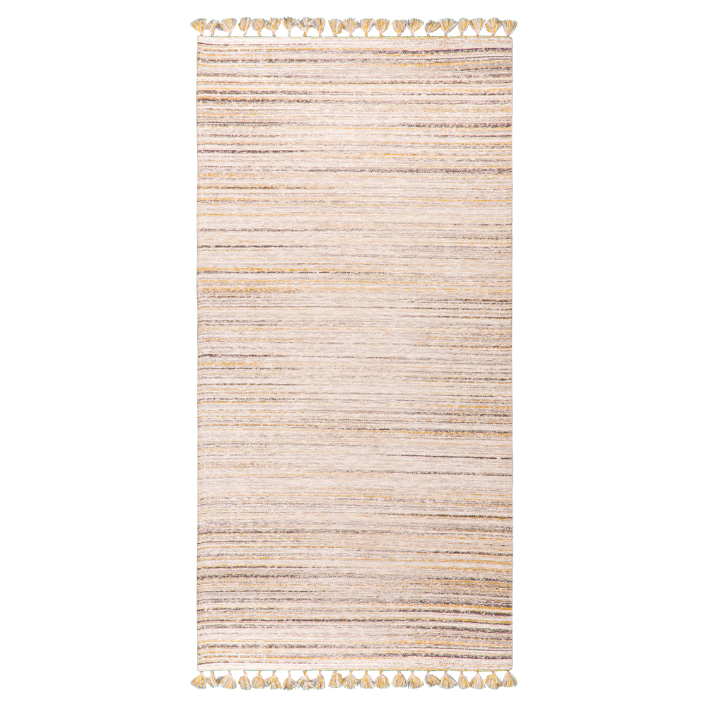 Cizm: Kilim Tasseled Carpet Rug; (80x150)cm, Brown/Orange