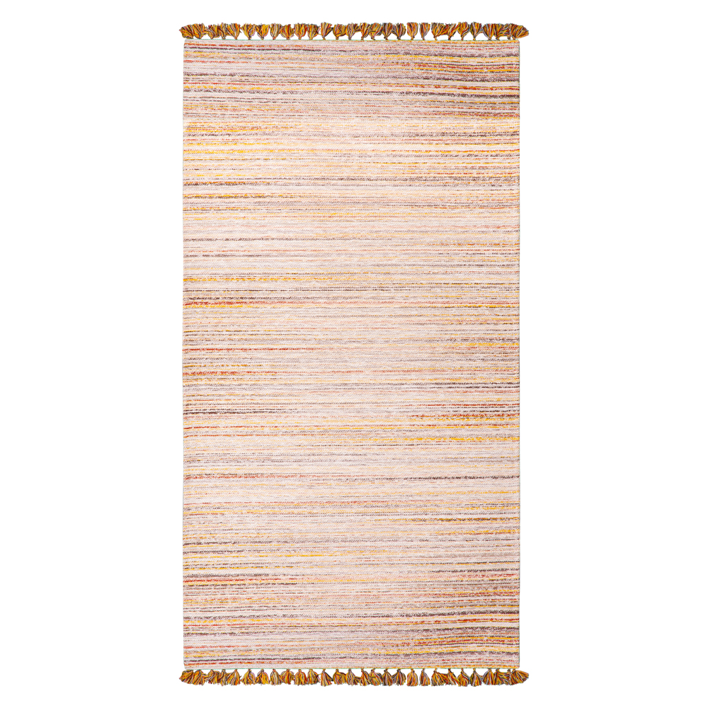 Cizm: Kilim Tasseled Carpet Rug; (80x150)cm, Peach/Brown