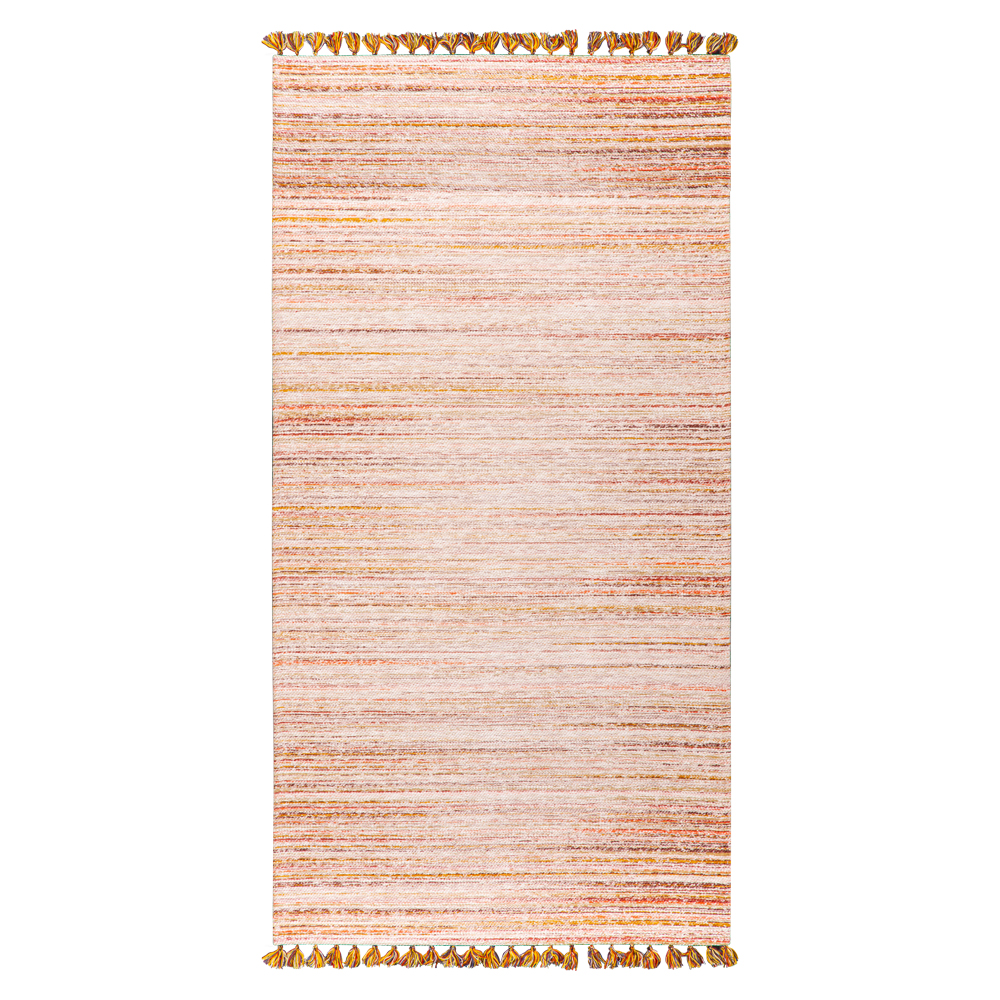 Cizm: Kilim Tasseled Carpet Rug; (80x150)cm, Peach