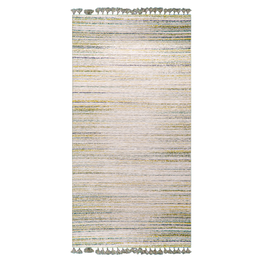 Cizm: Kilim Tasseled Carpet Rug; (80x150)cm, Dark Khaki/Cream