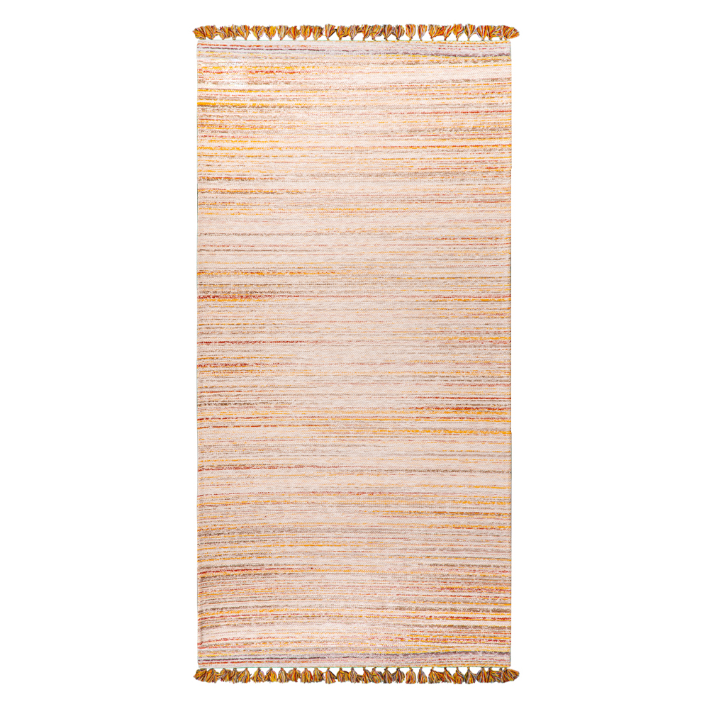Cizm: Kilim Tasseled Carpet Rug; (80x150)cm, Peach/Cream