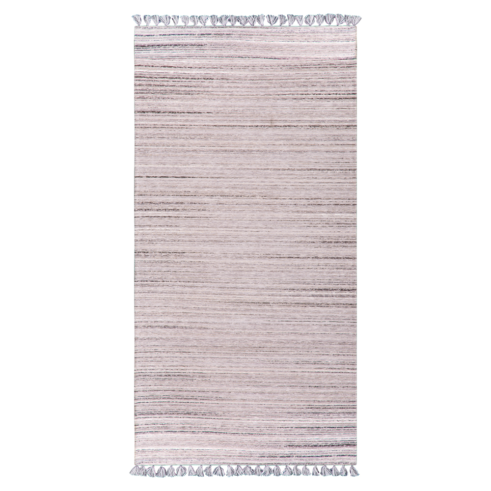 Cizm: Kilim Tasseled Carpet Rug; (80x150)cm, Dark Grey/Light Grey