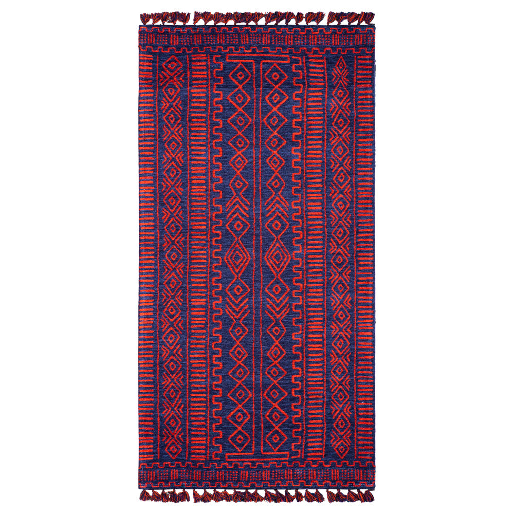 Cizm: Afgan Red Geometric Tribal Carpet Rug; (100x300)cm