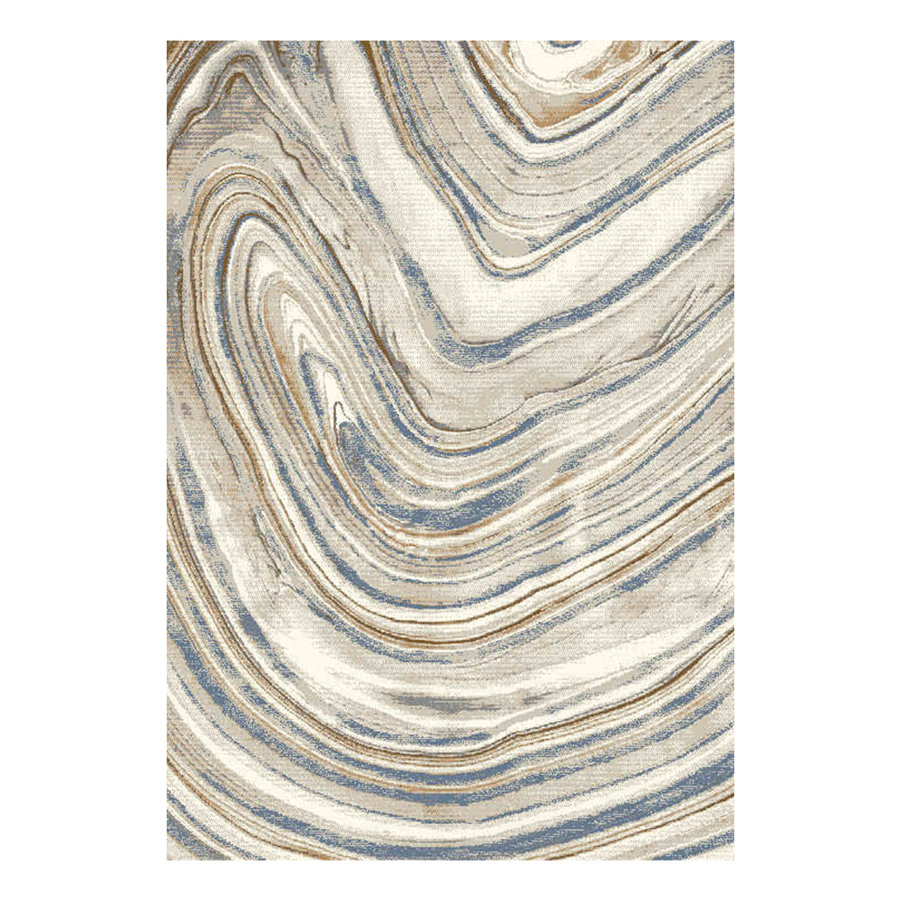 Cornelia 3600 Waves Pattern Carpet Rug; (80x150)cm, Beige/Blue