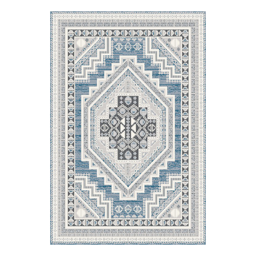 Tokyo 1700 Traditional Japanese Pattern Carpet Rug; (100x160)cm, Grey/Blue