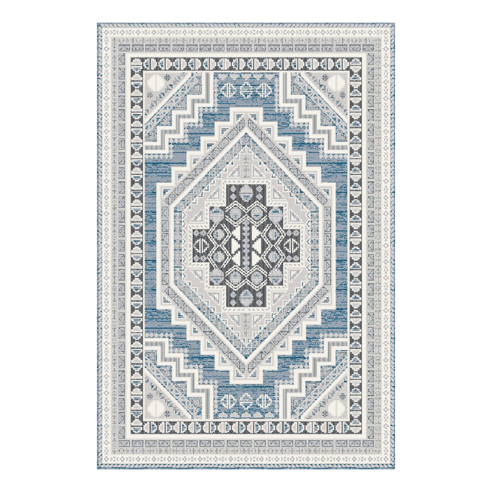 Tokyo 1700 Traditional Japanese Pattern Carpet Rug; (100x160)cm, Grey/Blue