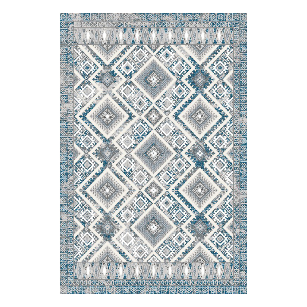 Tokyo 1700 Diamond Pattern Carpet Rug; (100x160)cm, Grey/Blue