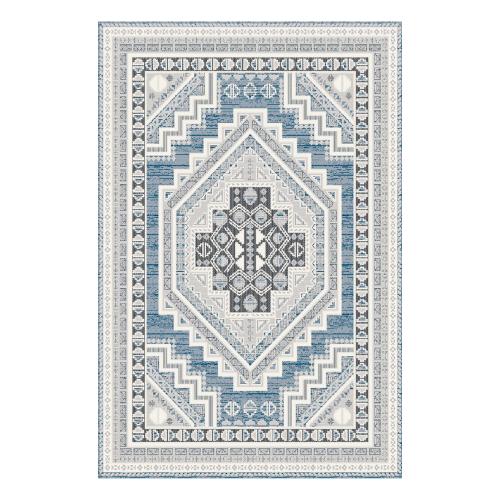 Tokyo 1700 Traditional Japanese Pattern Carpet Rug; (100x160)cm, Grey/Blue