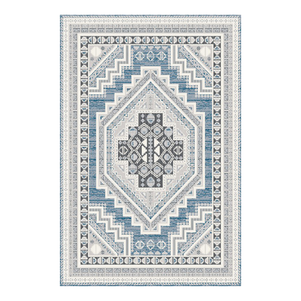 Tokyo 1700 Traditional Japanese Pattern Carpet Rug; (100x160)cm, Grey/Blue