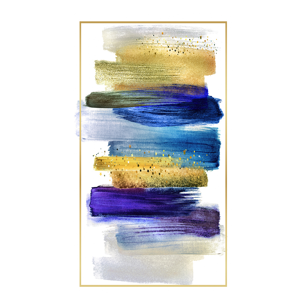 Modevsa: Bamboo Colorful Abstract Brush Strokes Carpet Rug; (80x150)cm, Blue/Gold