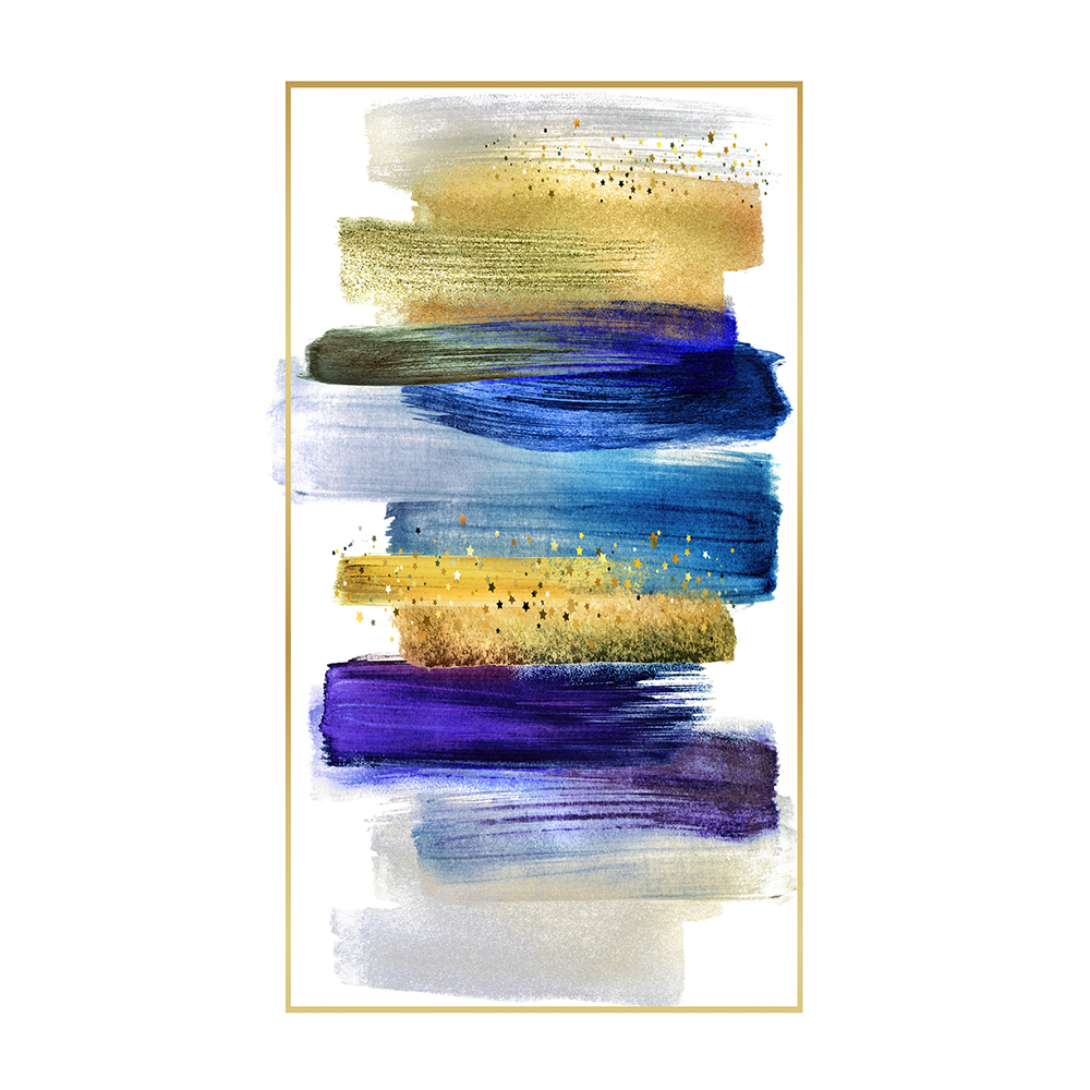 Modevsa: Bamboo Colorful Abstract Brush Strokes Carpet Rug; (200x300)cm, Blue/Gold