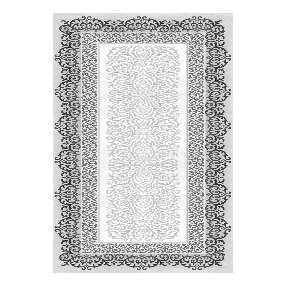 Modevsa: Chenille Rectangular Bordered Pattern Carpet Rug: (240x340)cm, Grey/White