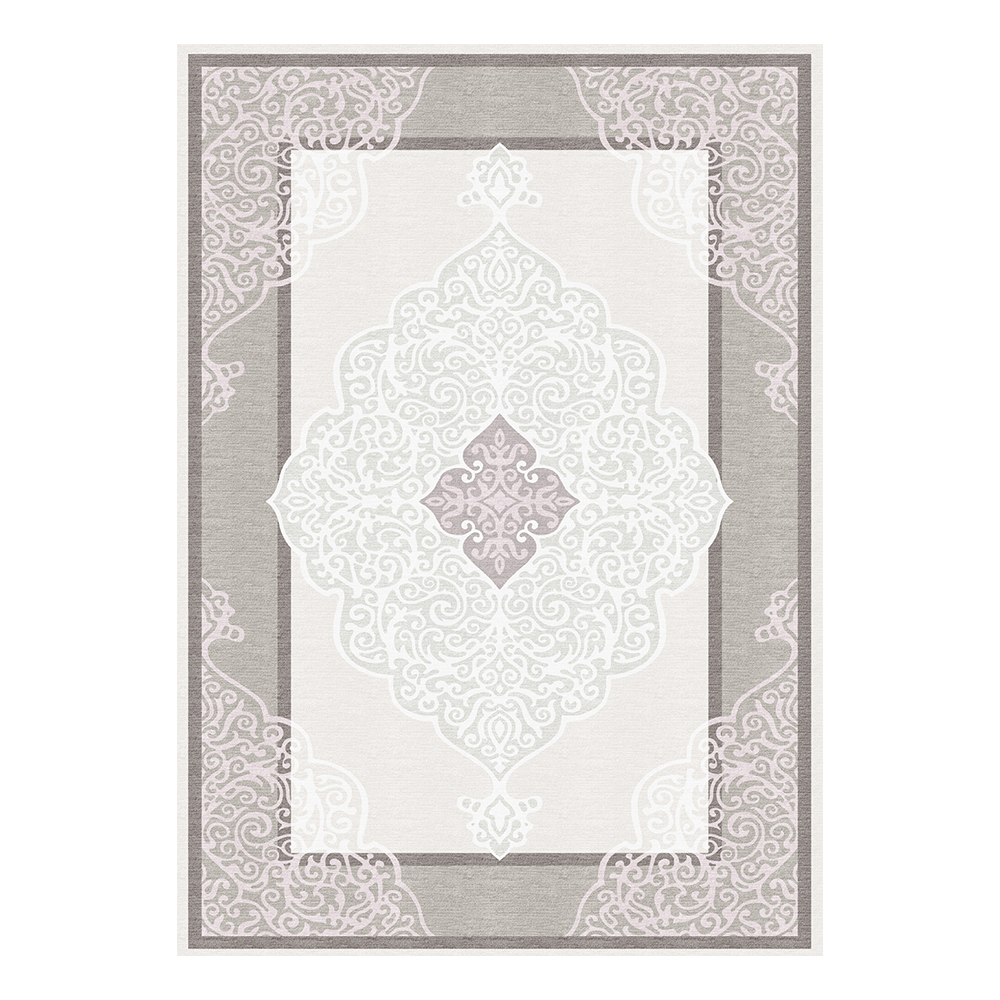 Modevsa: Chenille Centre Medallion Pattern Carpet Rug: (240x340)cm, Grey/White