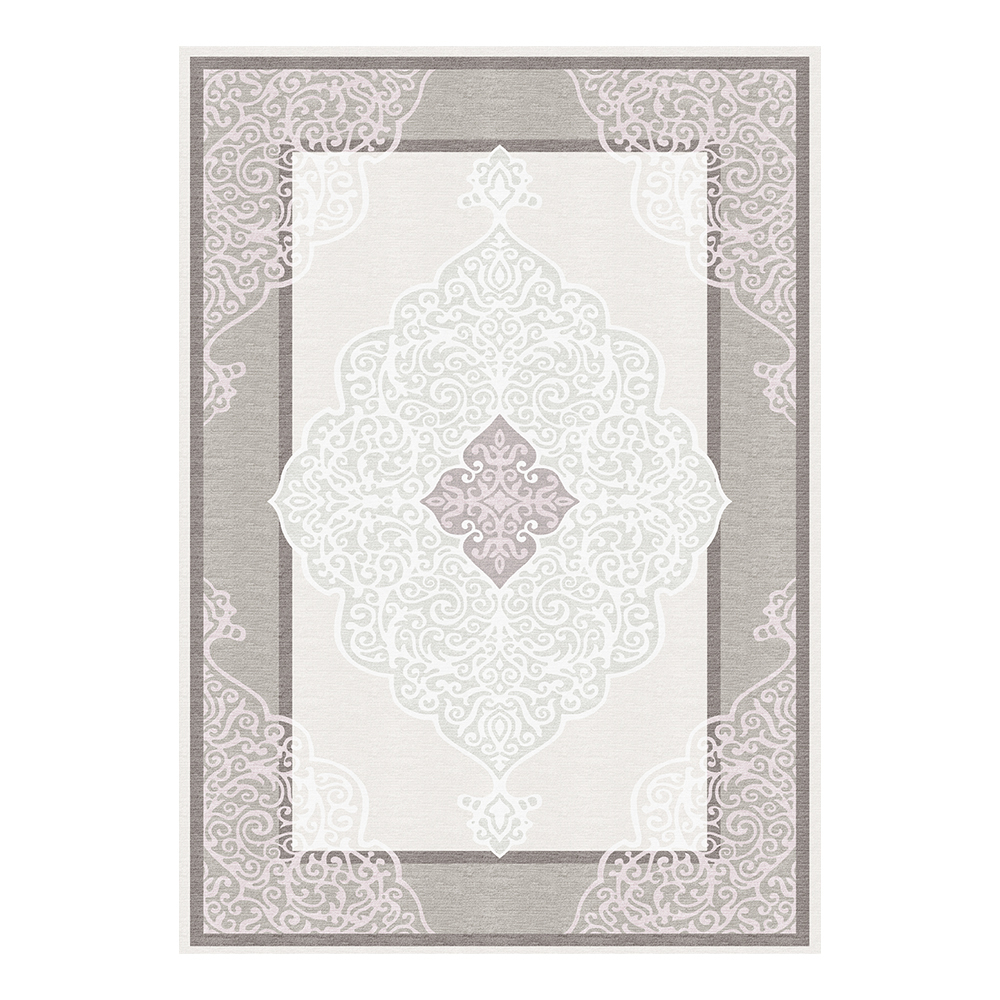 Modevsa: Chenille Centre Medallion Pattern Carpet Rug: (200x300)cm, Grey/White