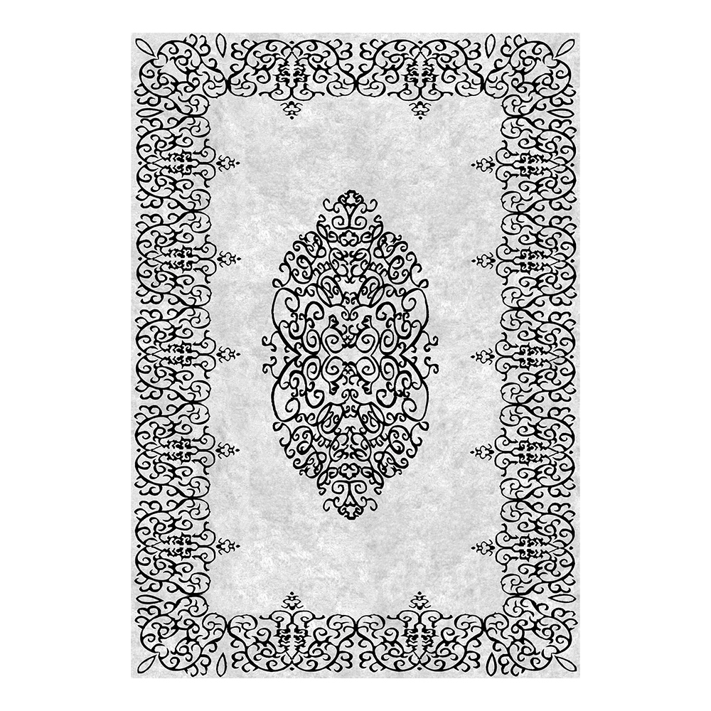 Modevsa: Chenille Flower Bordered Patterned Carpet Rug: (160x230)cm, Grey