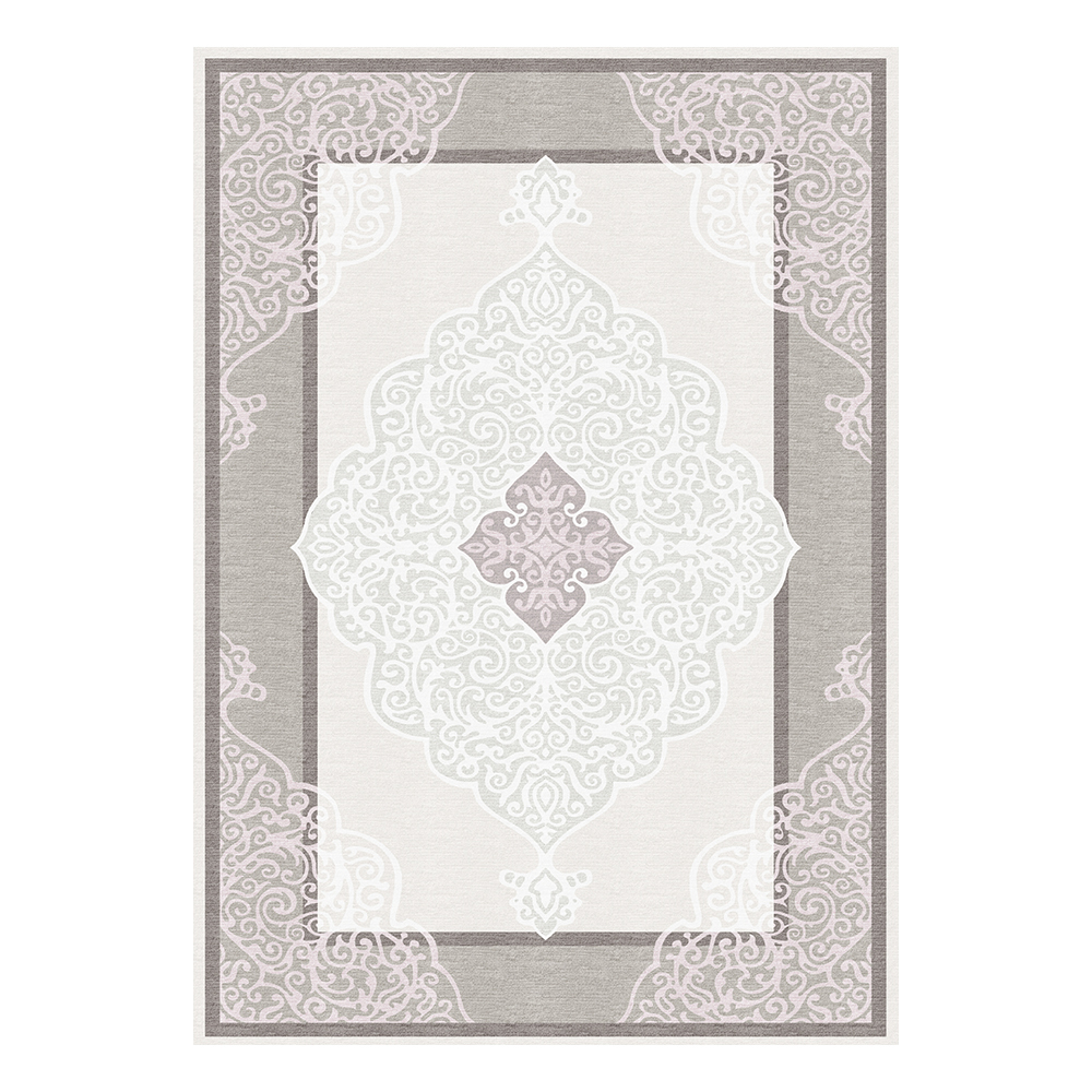 Modevsa: Chenille Centre Medallion Pattern Carpet Rug: (160x230)cm, Grey/White