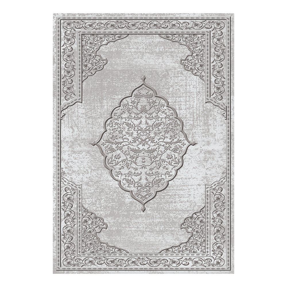 Modevsa: Chenille Flower Centre Patterned Carpet Rug: (160x230)cm, Grey