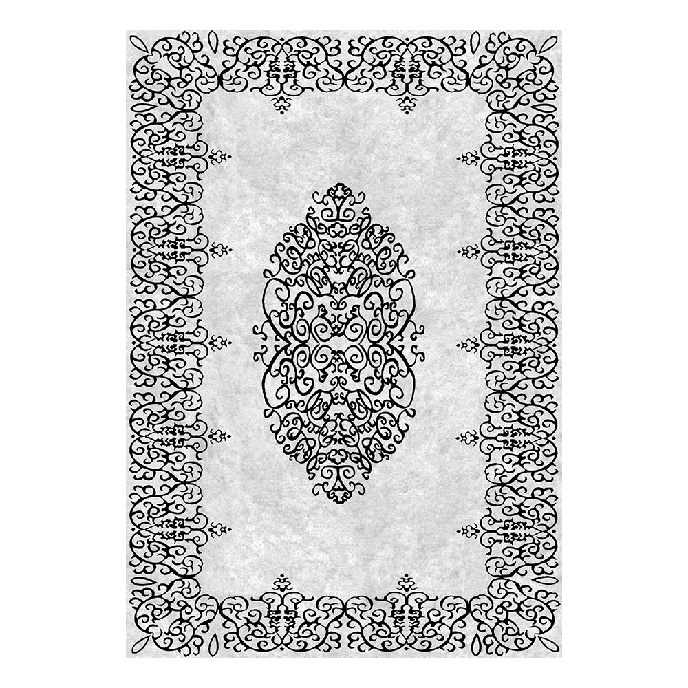 Modevsa: Chenille Flower Bordered Patterned Carpet Rug: (100x300)cm, Grey