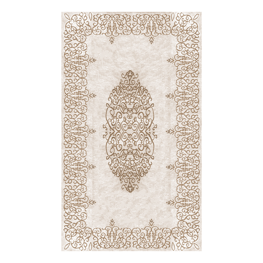 Modevsa: Chenille Flower Bordered Patterned Carpet Rug: (100x300)cm, Brown