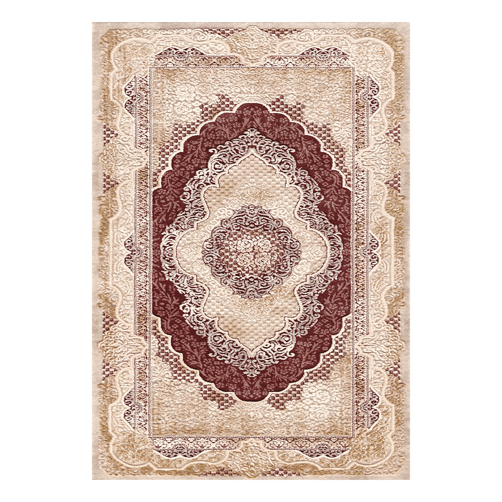 Modevsa: Chenille Rectangular Centre Medallion Carpet Rug: (100x300)cm, Brown/Maroon