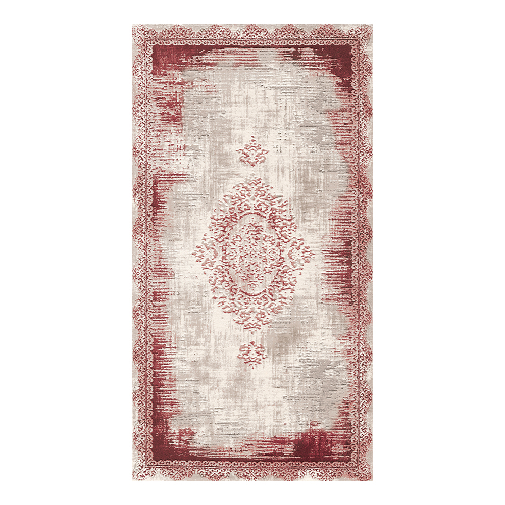 Modevsa: Chenille Abstract Patterned Carpet Rug: (100x300)cm, Maroon/Grey