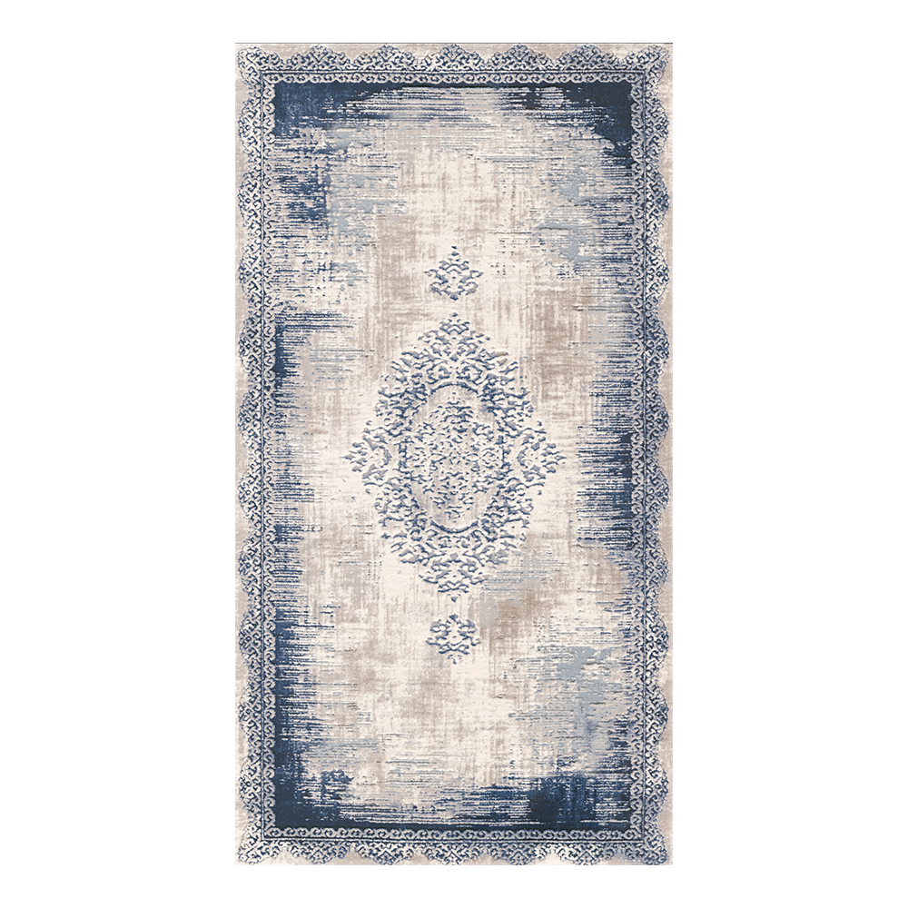 Modevsa: Chenille Abstract Patterned Carpet Rug: (100x300)cm, Blue/Grey