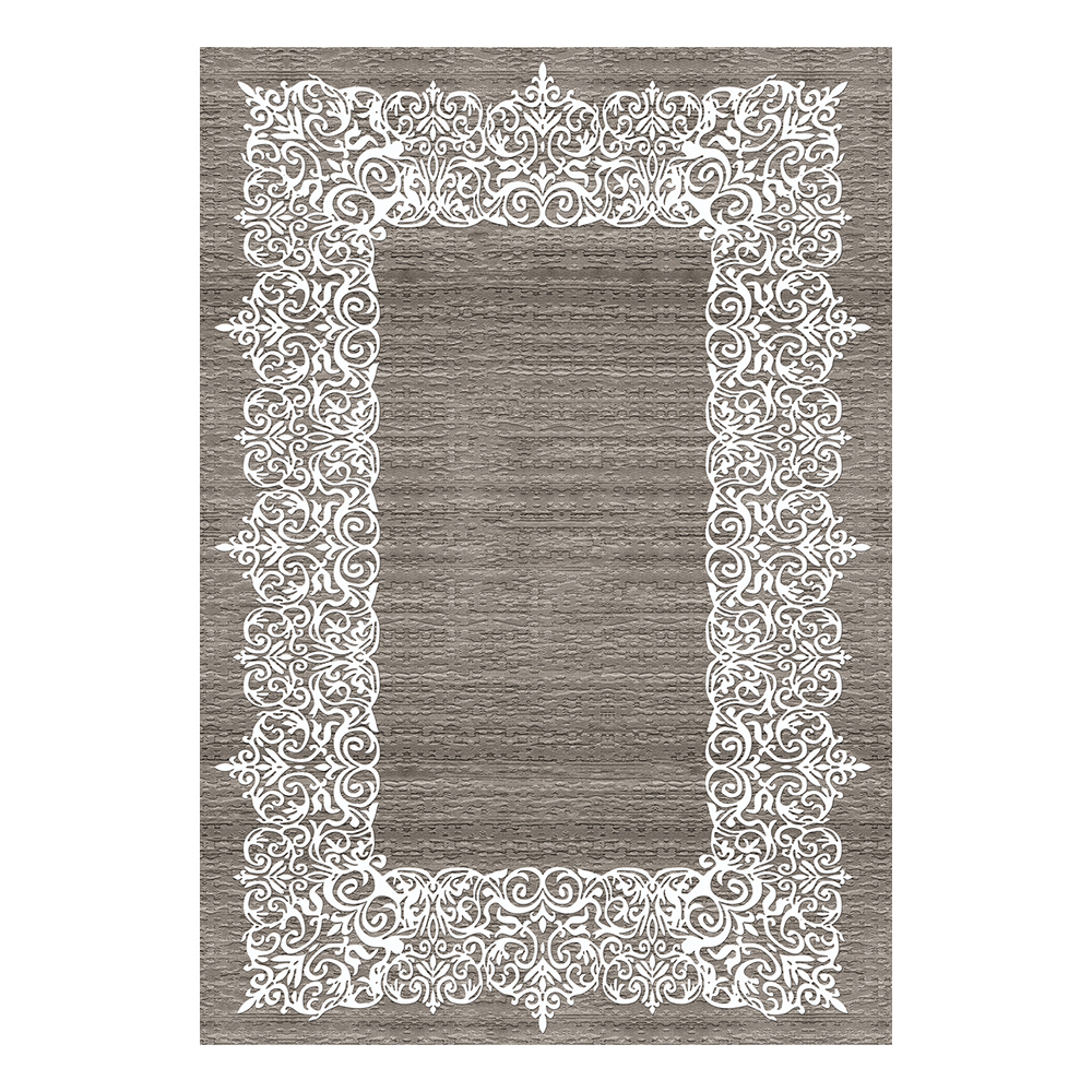 Modevsa: Chenille Traditional Patterned Carpet Rug: (100x300)cm, Grey/White