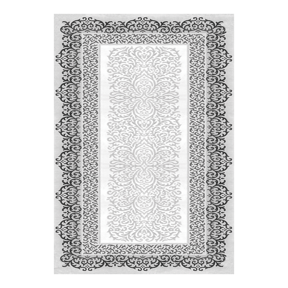 Modevsa: Chenille Rectangular Bordered Pattern Carpet Rug: (100x300)cm, Grey/White