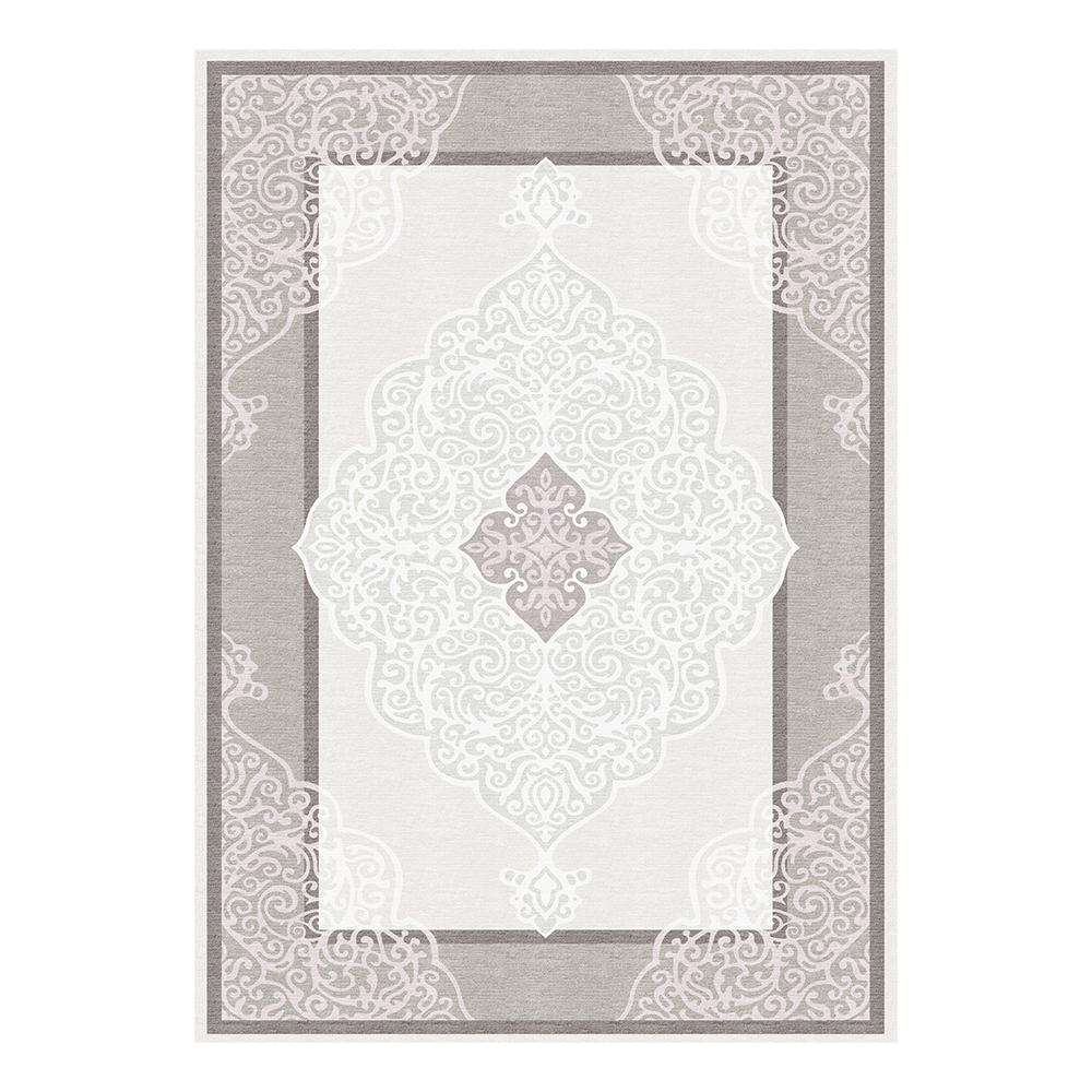 Modevsa: Chenille Centre Medallion Pattern Carpet Rug: (100x300)cm, Grey/White
