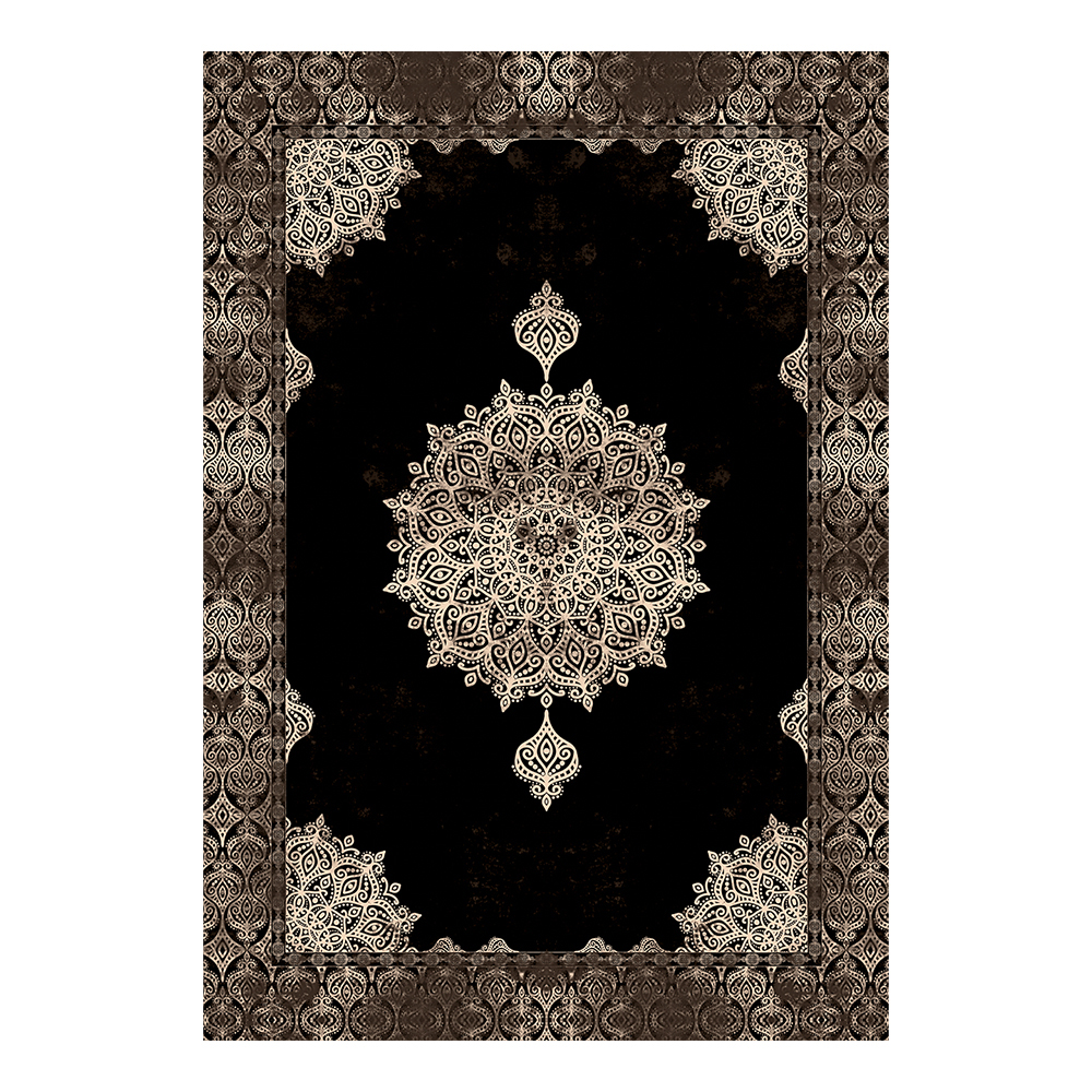 Modevsa: Chenille Centre Medallion Pattern Carpet Rug: (100x300)cm, Black/Brown