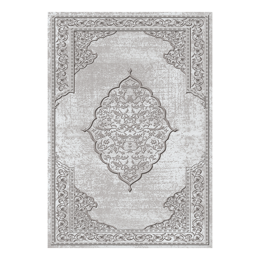 Modevsa: Chenille Flower Centre Patterned Carpet Rug: (100x300)cm, Grey