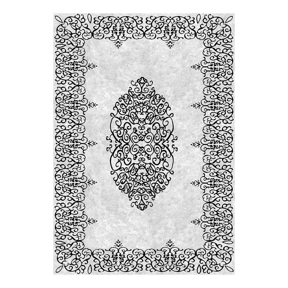 Modevsa: Chenille Flower Bordered Patterned Carpet Rug: (100x400)cm, Grey
