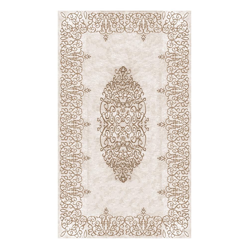 Modevsa: Chenille Flower Bordered Patterned Carpet Rug: (100x400)cm, Brown