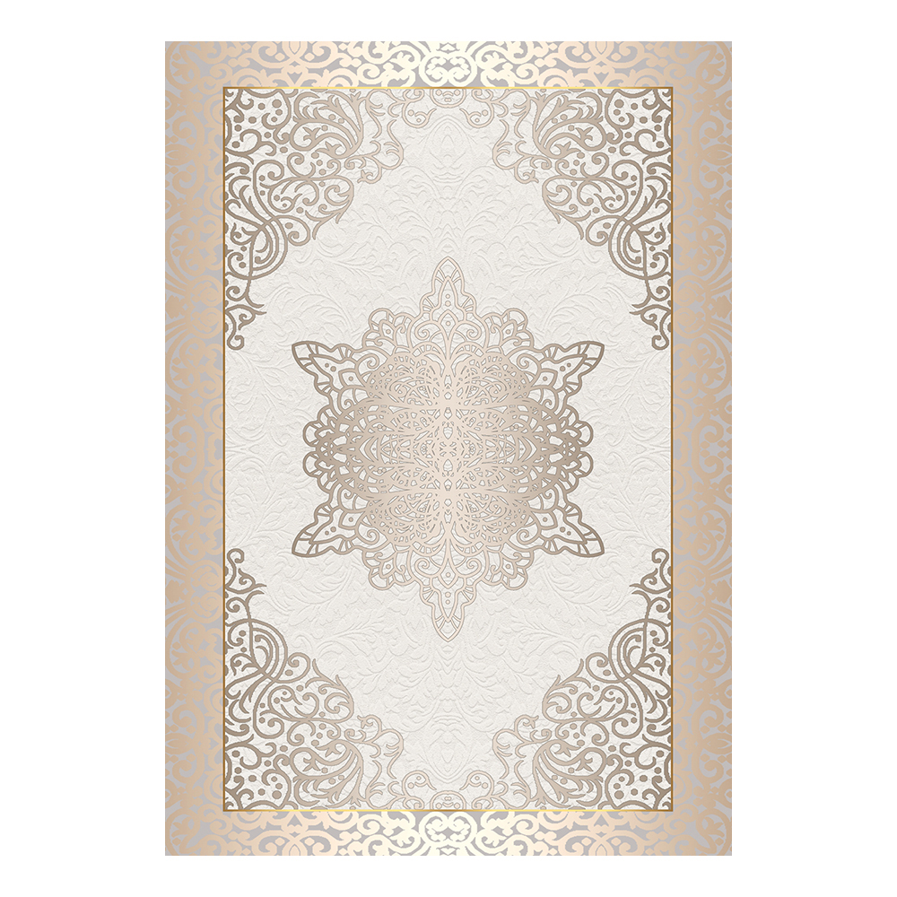 Modevsa: Chenille Oriental Bordered Pattern Carpet Rug: (100x400)cm, Brown/Cream