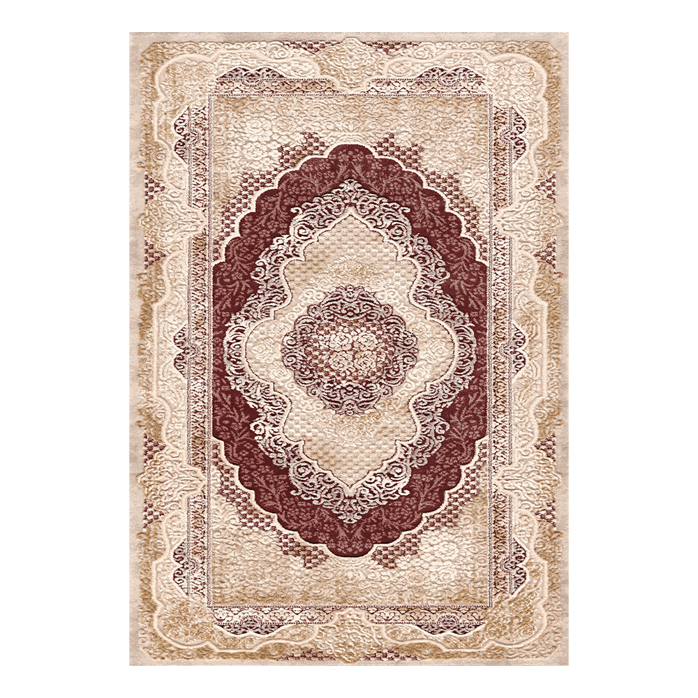 Modevsa: Chenille Rectangular Centre Medallion Carpet Rug: (100x400)cm, Brown/Maroon