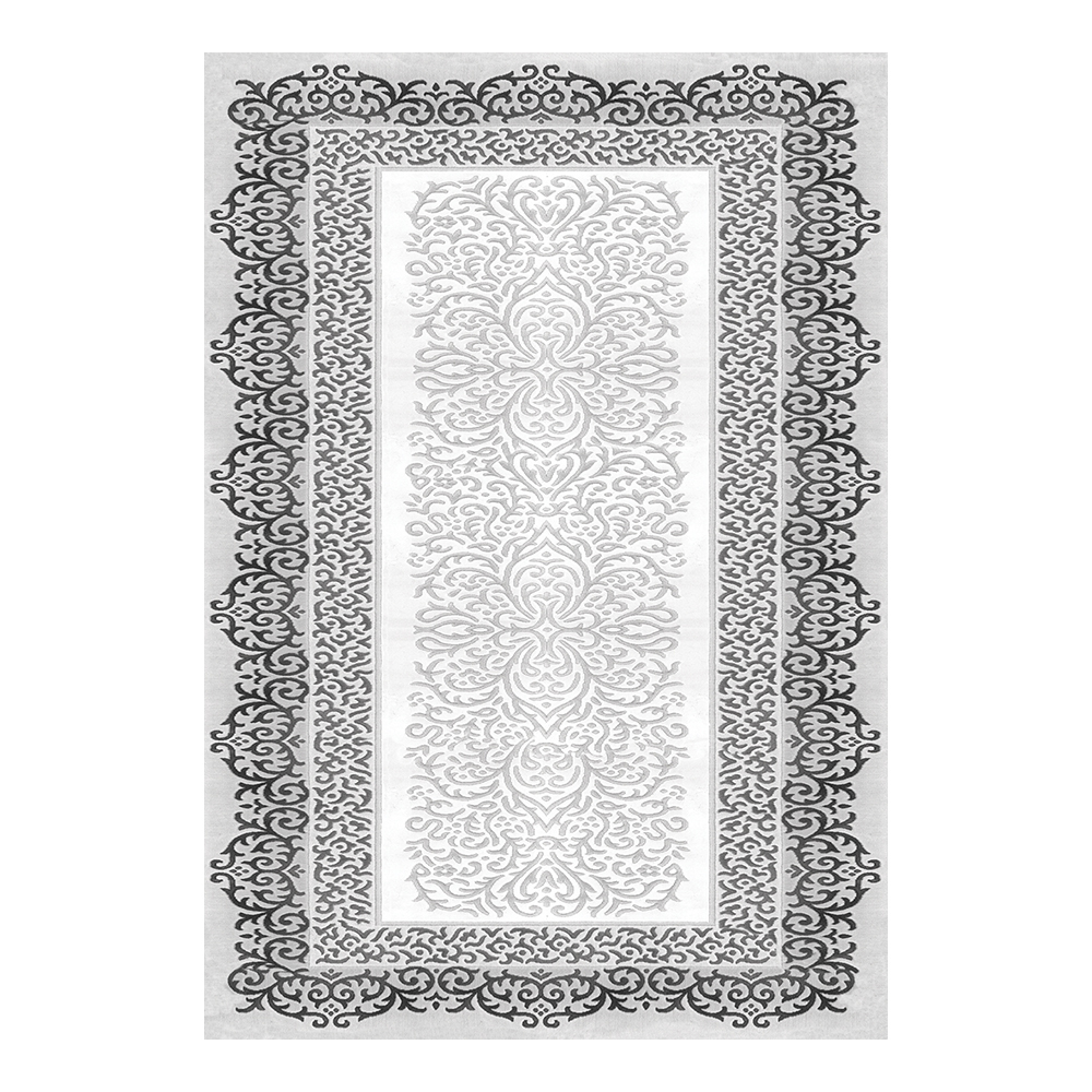 Modevsa: Chenille Rectangular Bordered Pattern Carpet Rug: (100x400)cm, Grey/White