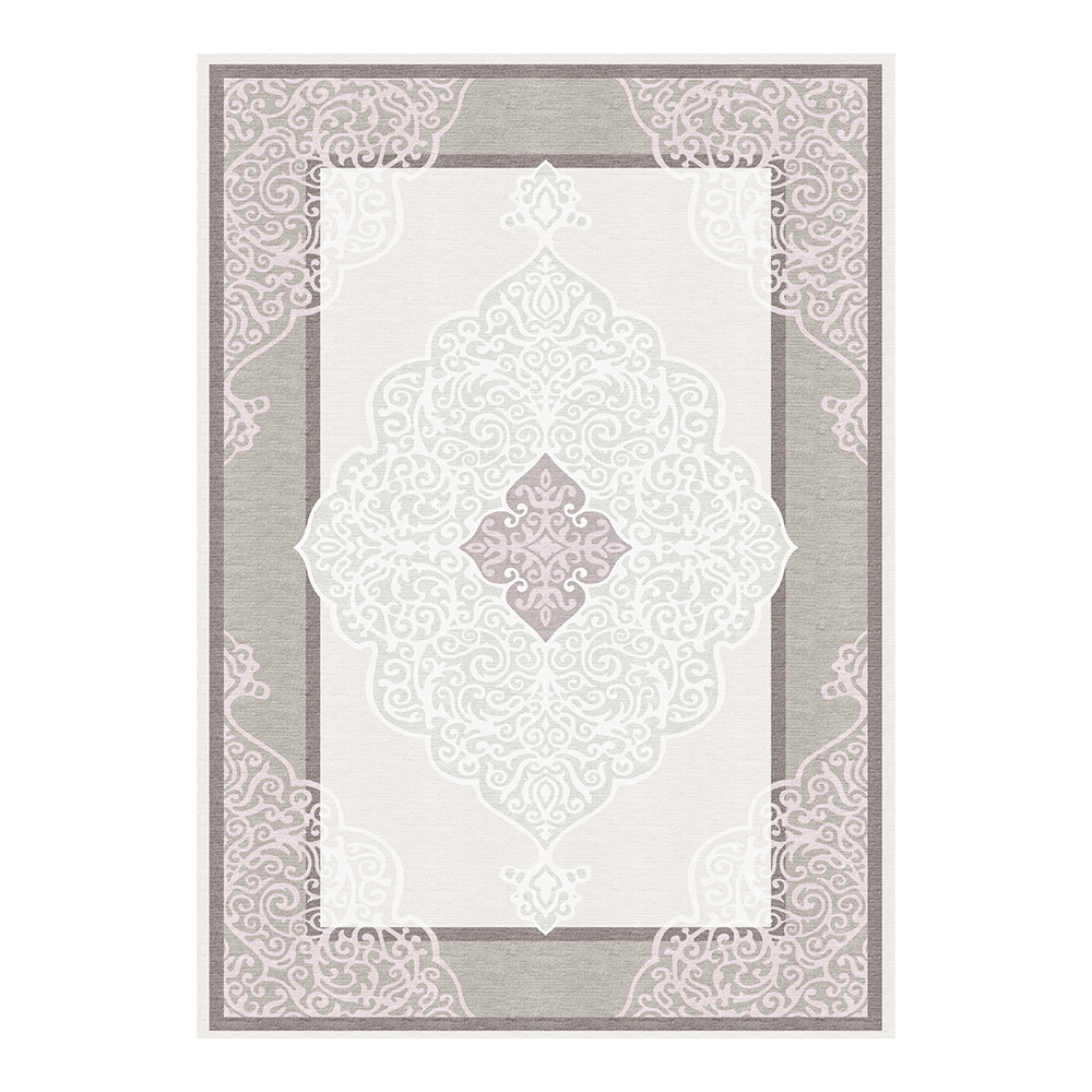 Modevsa: Chenille Centre Medallion Pattern Carpet Rug: (100x400)cm, Grey/White