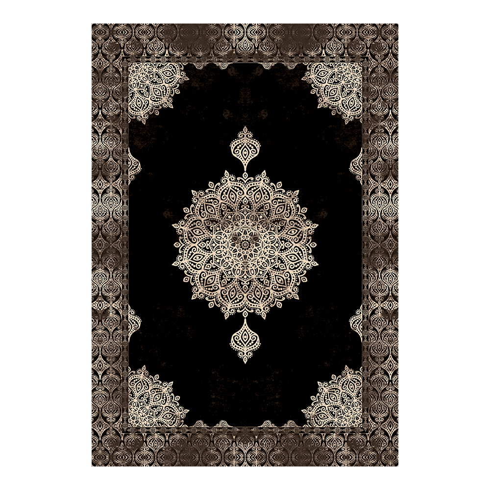 Modevsa: Chenille Centre Medallion Pattern Carpet Rug: (100x400)cm, Black/Brown