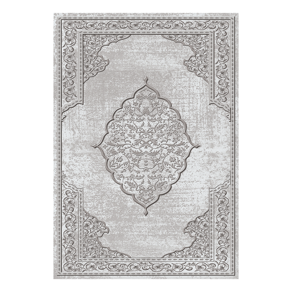 Modevsa: Chenille Flower Centre Patterned Carpet Rug: (100x400)cm, Grey