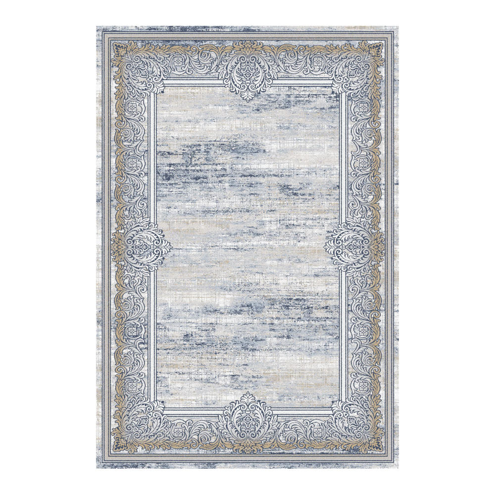 Valentis: Metis 1,344 million points 6mm Floral Bordered Pattern Carpet Rug; (80x150)cm, Grey/Brown