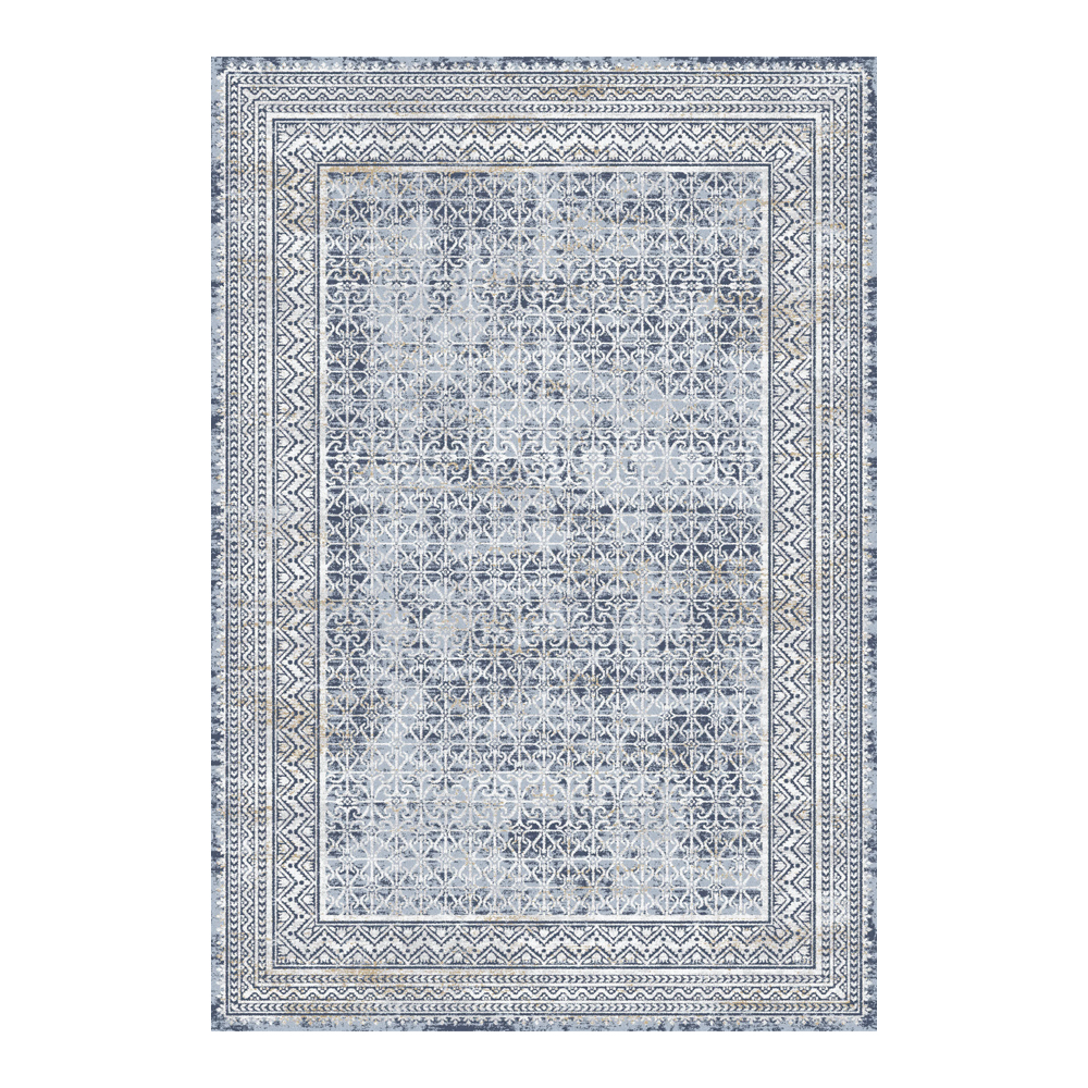 Valentis: Metis 1,344 million points 6mm Geometric Bordered Pattern Carpet Rug; (80x150)cm, Grey