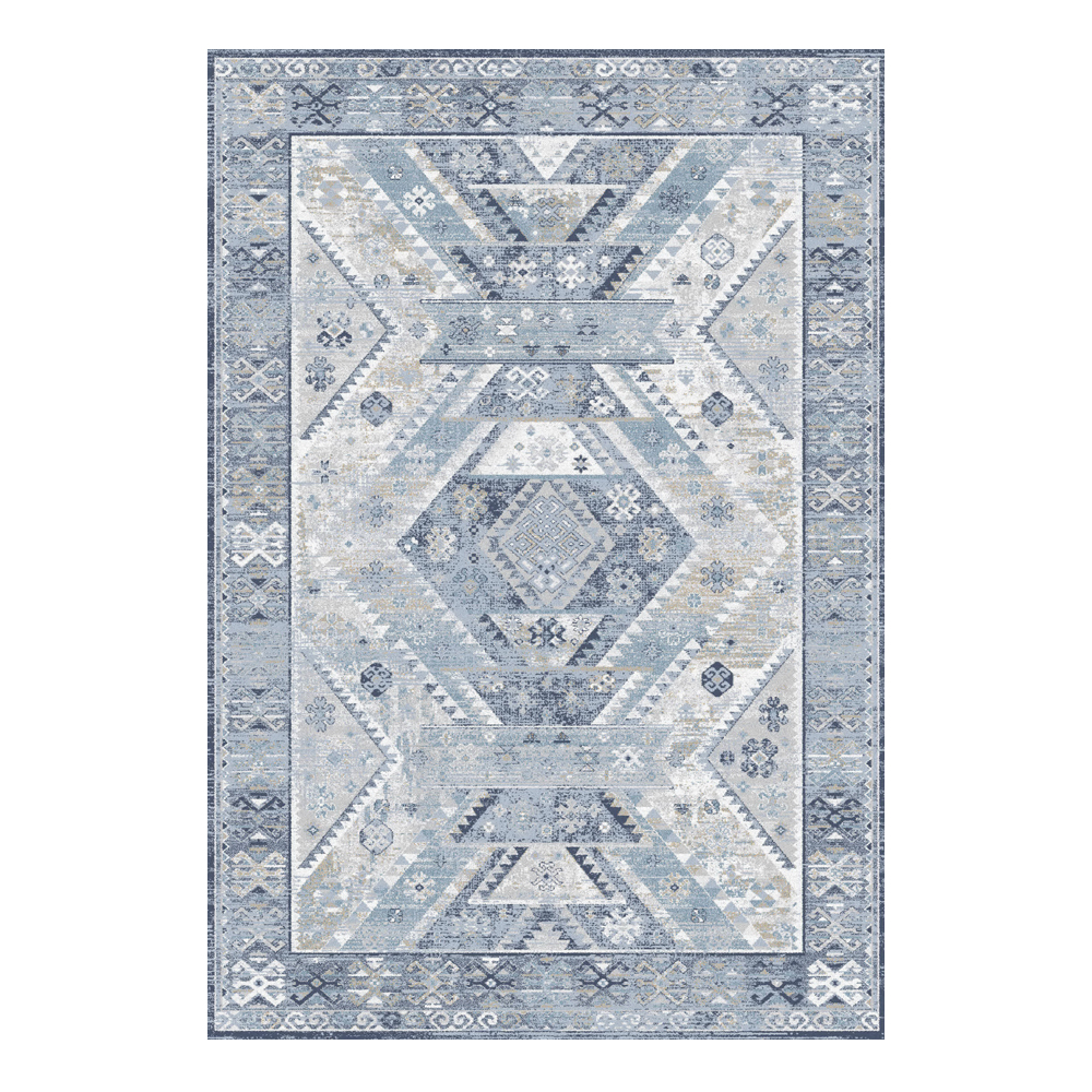 Valentis: Metis 1,344 million points 6mm Tribal Medallion Pattern Carpet Rug; (80x150)cm, Ivory/Denim