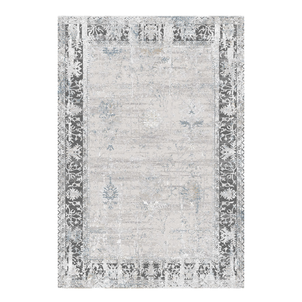 Valentis: Metis 1,344 million points 6mm Floral Bordered Pattern Carpet Rug; (80x150)cm, Grey