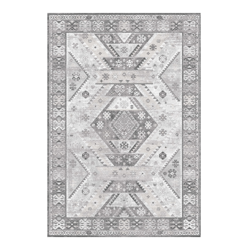 Valentis: Metis 1,344 million points 6mm Tribal Medallion Pattern Carpet Rug; (80x150)cm, Grey