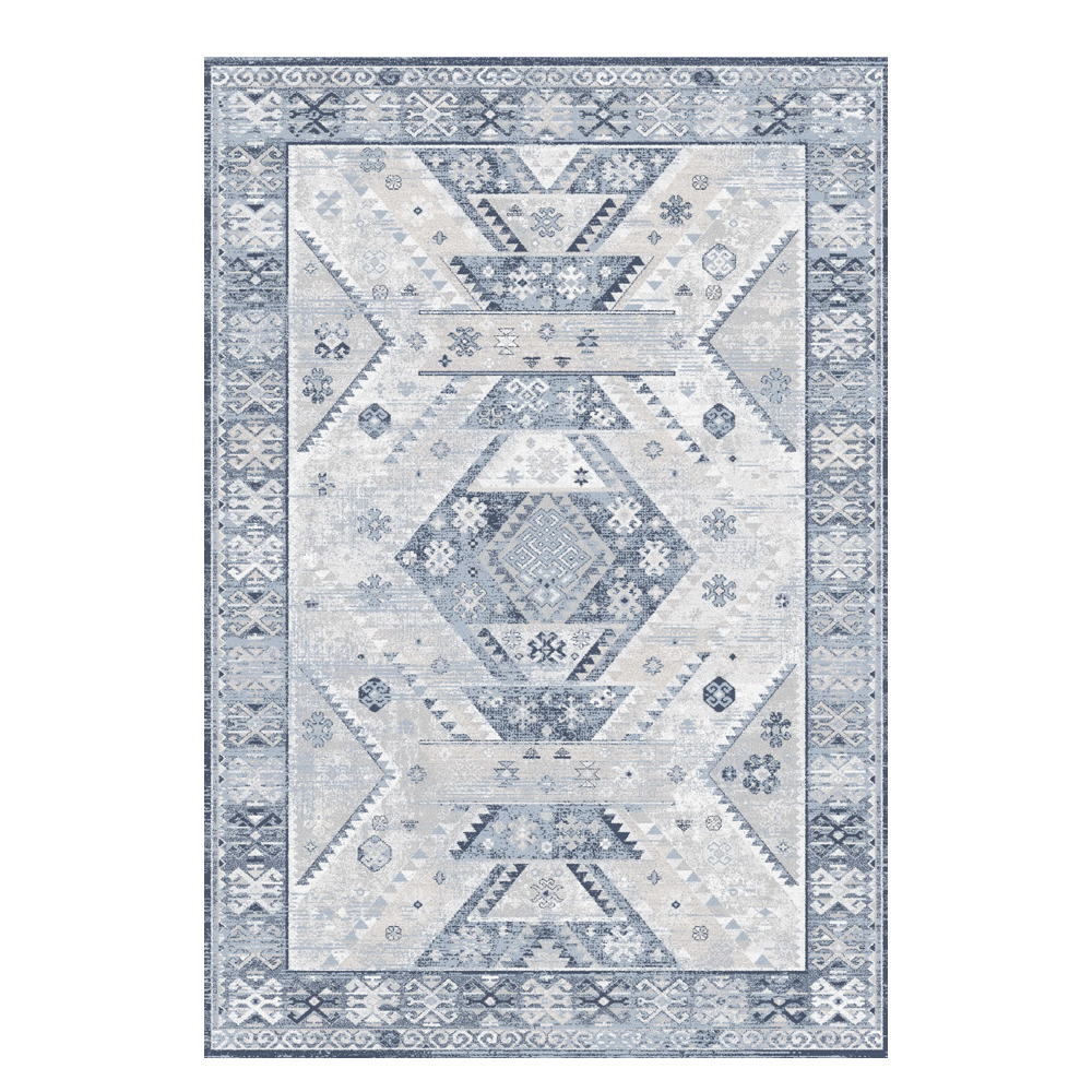 Valentis: Metis 1,344 million points 6mm Tribal Medallion Pattern Carpet Rug; (80x150)cm, Grey/Denim
