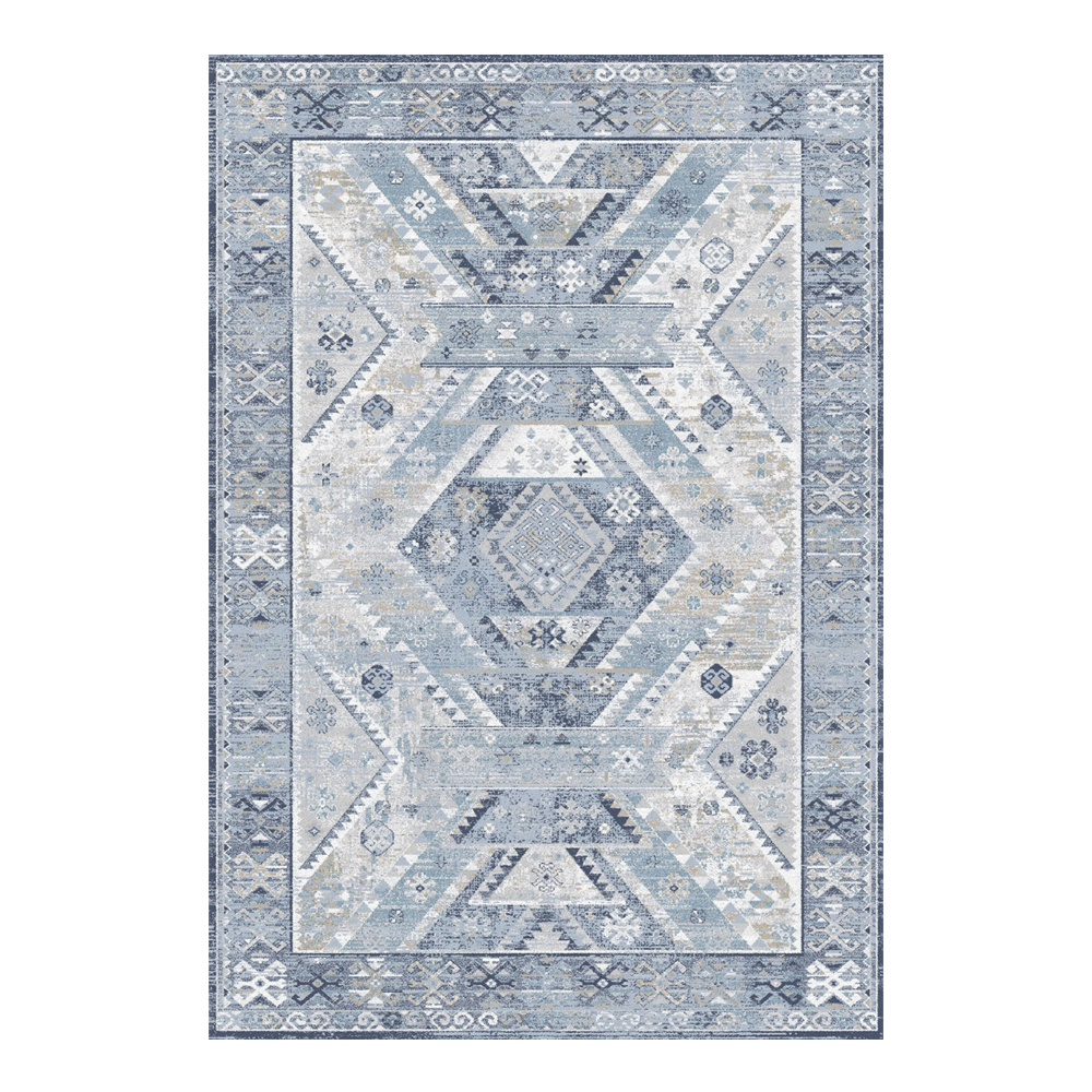 Valentis: Metis 1,344 million points 6mm Tribal Medallion Pattern Carpet Rug; (80x150)cm, Grey/Blue