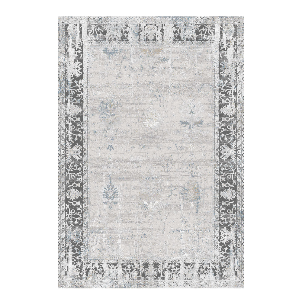 Valentis: Metis 1,344 million points 6mm Floral Bordered Pattern Carpet Rug; (200x290)cm, Grey