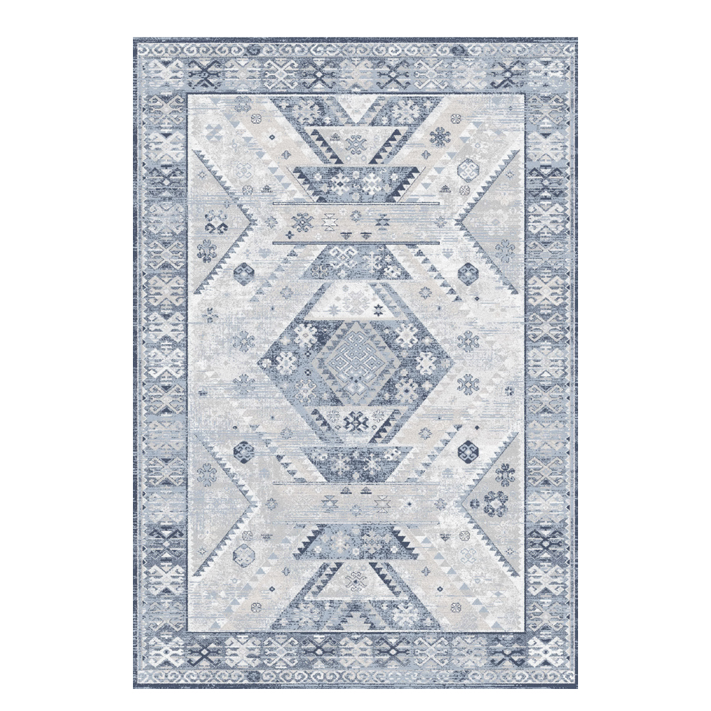 Valentis: Metis 1,344 million points 6mm Tribal Medallion Pattern Carpet Rug; (200x290)cm, Grey/Denim